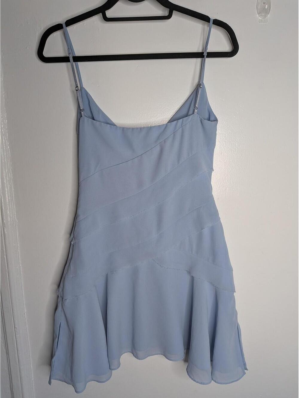 Oh Polly Dress Womens 4 Blue Chiffon V Neck Tiered Slip Mini Party Fit & Flare - Picture 4 of 5